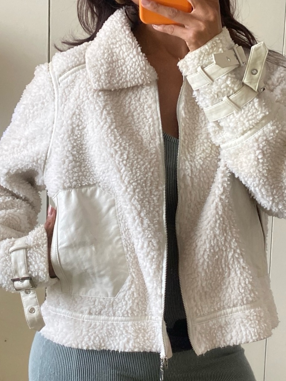 Guess Cream Suede Jacket with Shearling Trim - Picture 4 of 9
